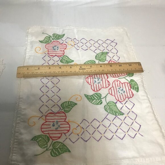 Vintage Hand-Embroidered Floral Linen Doilies Set Of 3 - Picture 7 of 9